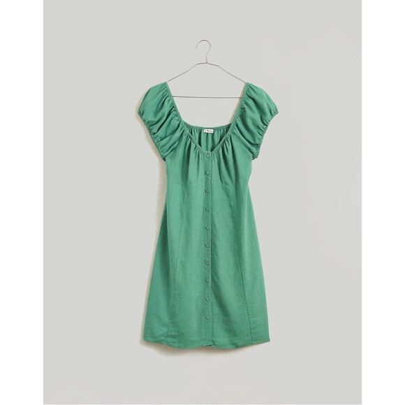 NWT Madewell Linen Margie Cap Sleeve Button Down Mini Dress in Green - Picture 5 of 10